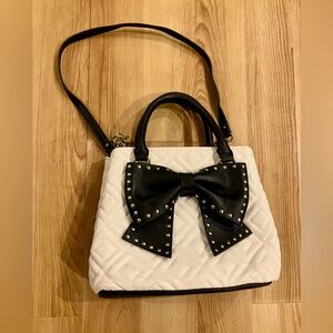 Stylish Black and White Studded Bow Shoulder Bag; Some Flaws-See Photos